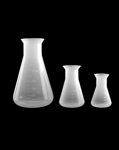 QWORK Plastic Conical Flask Set 50ml 100ml 500ml – Semi-Transparent Lab Flask for Teaching, Demonstration & Display