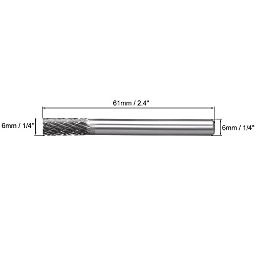 uxcell Tungsten Carbide Rotary Files 1/4" Shank, Double Cut Top Toothed Cylinder Shape Rotary Tool 6mm Dia, for Die Grinder Drill Bit Wood Soft Metal Polishing Model Engineering, 2pcs - size: 61x6x6mm