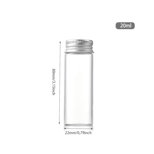 25PCS 20ML Clear Glass vial with aluminum screw cap,Tiny Bottle Mini Jars Glass Tube for Beads Glitter Seed Samplers Storage - size: 20 Milliliters