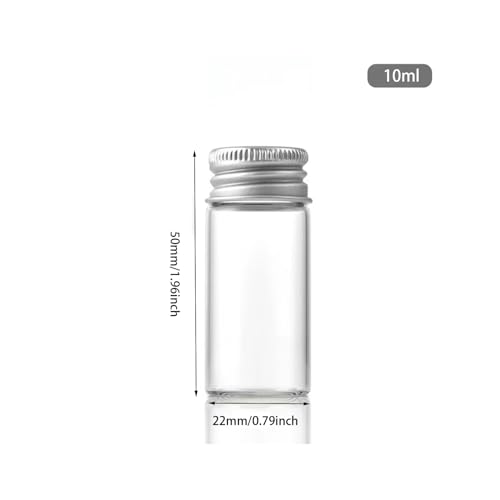 25PCS 10ML Clear Glass vial with aluminum screw cap,Tiny Bottle Mini Jars Glass Tube for Beads Glitter Seed Samplers Storage - size: 10 Milliliters