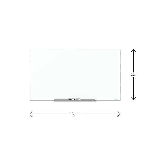 Quartet Dry Erase Board, 39" x 22" Glass Magnetic Whiteboard, Wide Format, Horizontal White Board, InvisaMount, White (G3922IMW) - size: 39"W x 22"H