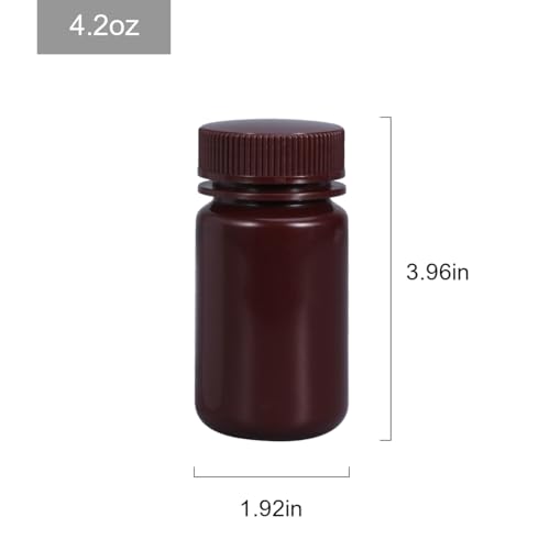 4.2 oz Wide Mouth Lab Reagent Bottle, Sealed Leak-proof Amber HDPE Container, Pill & Water Sample Bottle (2 Pcs) - color: Brown, size: 4.2oz(125ml)