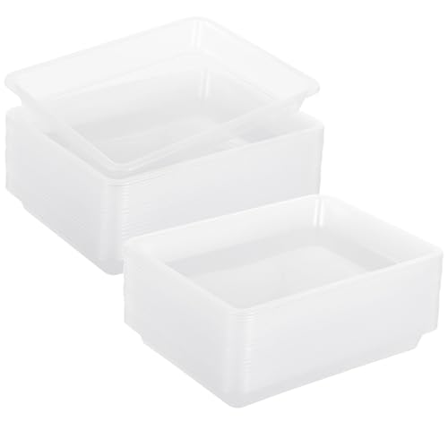 OMISTAR 24 PCS Plastic Art Clear Trays - 11 x 8.3 x 1.2 Inches Flat Storage Tray Serving Organizer Trays, Stackable Bins for Painting Beads Office DIY Projects