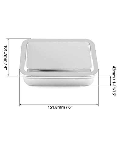 QWORK Stainless Steel Instrument Box, 2 Pack 6 x 4 x 1.69 Inches, Heavy Duty Metal Storage Case with Removable Lid for Laboratory, Workshop & Small Part Organization – Rectangular Tool Tray - size: 6 inch