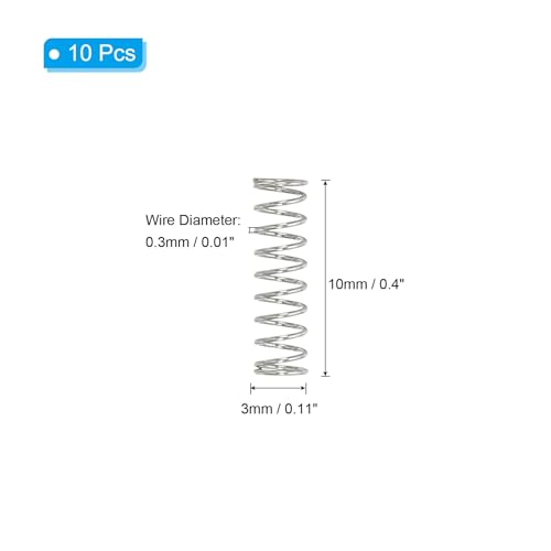 PATIKIL Compression Spring 0.3mm Wire Dia x 3mm OD x 10mm L SUS304 10Pcs - size: 0.3x3x10mm