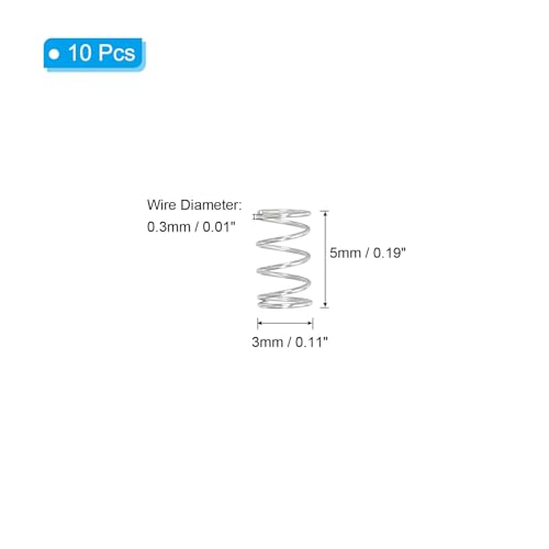 PATIKIL Compression Spring 0.3mm Wire Dia x 3mm OD x 5mm L SUS304 10Pcs - size: 0.3x3x5mm