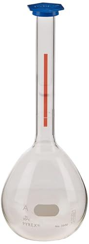 PYREX 1L Class A Lifetime Red Volumetric Flask with Polyethylene Snap-Cap 5600-1L (Single)