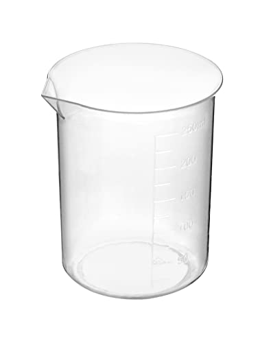 QWORK Plastic Beakers, 250ml, 12 Pieces, Polypropylene, Raised Graduations, Tapered Spout