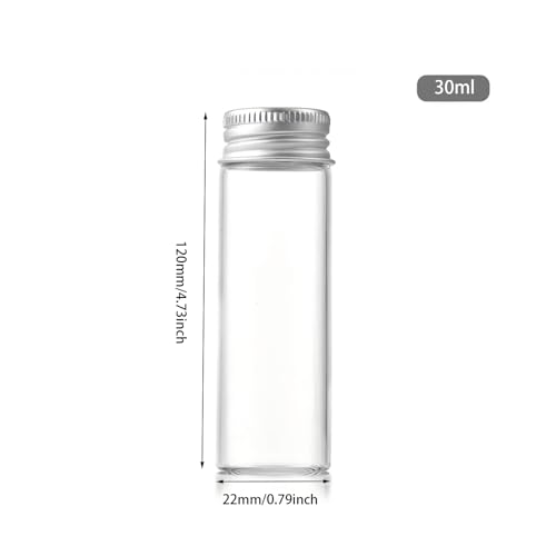 25PCS 30ML Clear Glass Vial with Aluminum Screw Cap,Tiny Bottle Mini Jars Glass Tube for Beads Glitter Seed Samplers Storage - size: 30 Milliliters