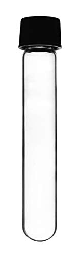 12PK Test Tubes, 30ml - Bakelite Screw Cap with Rubber Liner - Borosilicate 3.3 Glass - 3.9" x 1" - Round Bottom - Leak Proof - Eisco Labs
