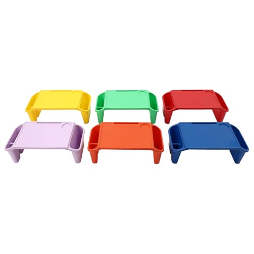 6 pcs Multicolor Kids Lap Tray, Stackable Table with Storage & Cup Holder - color: Red, Green, Yellow, Purple, Orange, Blue,black,white