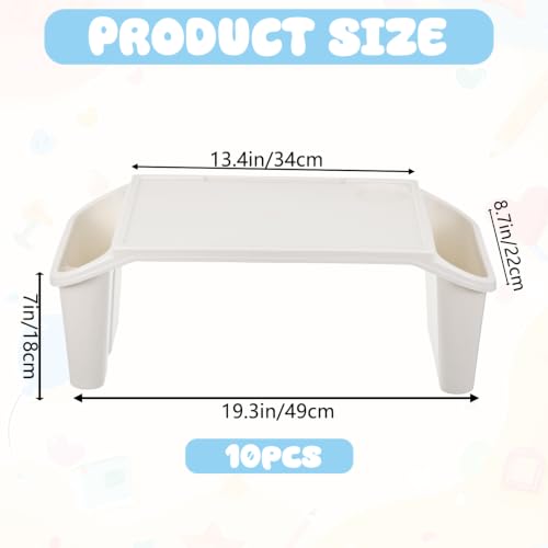 10 Pcs Kids Lap Desk Tray Bulk, Portable Lap Desk Kids Plastic Table with Side Storage Space, White Lap Tray Bed Table for Students, Classroom, Study, Eating, Laptop & Activities - color: White
