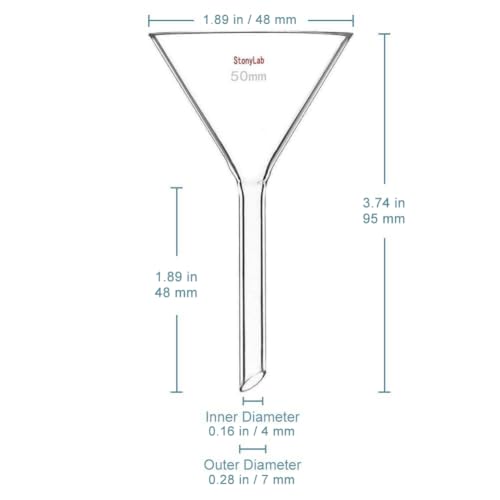 StonyLab 2-Pack Glass Heavy Wall Funnel Borosilicate Glass Funnel, Short Stem 50mm Diameter, 50mm Stem Length - size: D50-L50 mm