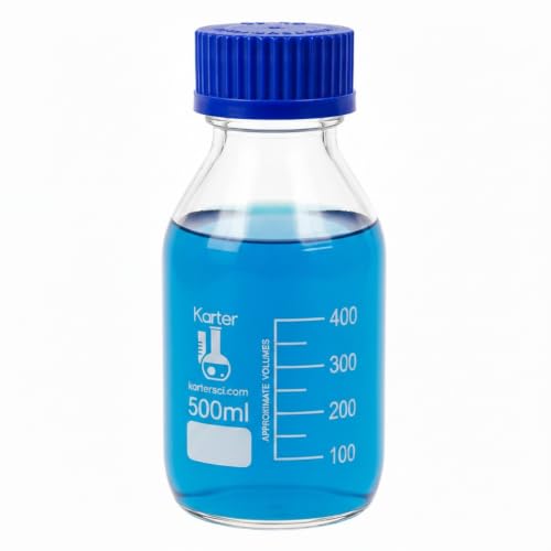 Karter Scientific 500ml Glass Round Media Storage Bottles with GL45 Screw Cap, Borosilicate Glass, 251M8 (Pack of 2) - color: Pack of 2, size: 500ml