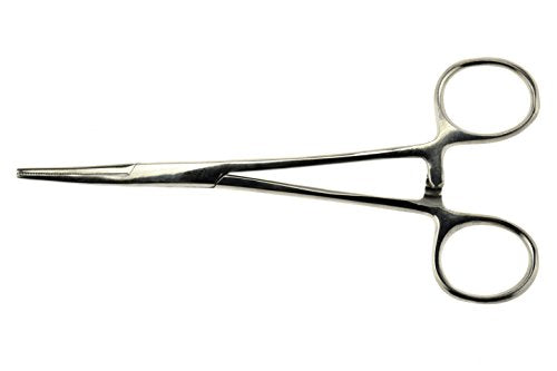 SE 5.5-Inch Stainless Steel Straight Forceps - Self-Locking, Serrated Tip for Precision Grip and Clamping - Perfect for Crafting, Fishing Tasks, Jewelry Making, and More! -655FS - size: 5-1/2", style: Straight