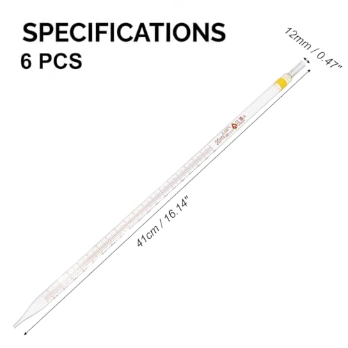 PATIKIL 20ml Glass Graduated Pipettes +/- 0.1ml, 6Pcs Coded Bands - size: 20ml