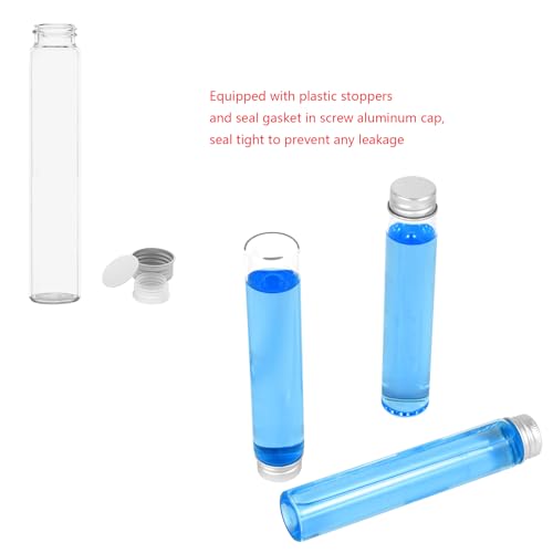24PCS 50ml Clear Glass Flat Test Tubes with Screw Caps and Plastic Stoppers - color: with Aluminium Caps, size: 50ml