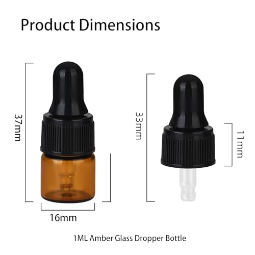 36Packs Mini Amber Glass Dropper Bottles, 1ML Small Dropper Bottle for Cuticle Oil,Cosmetics, Serum,and Liquid Small Empty Travel Sample Vials with Dropper and Black Caps - color: Amber, size: 0 Ounces