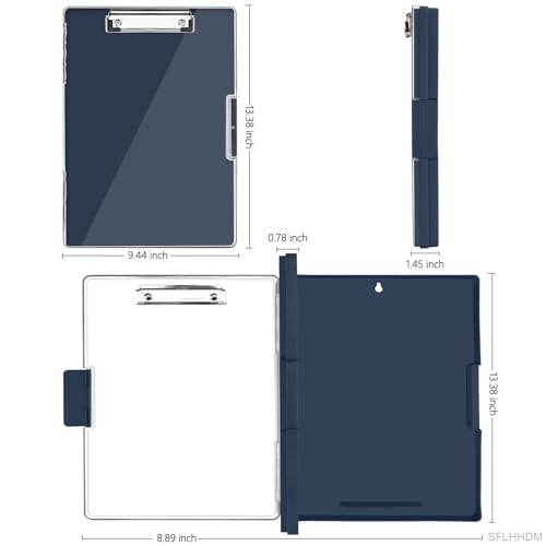 SFLHHDM Clipboard with Storage,Heavy Duty Clip Boards 8.5x11 with 2 Storage Case,Clear Visible Panel Storage Clipboards,Side Opening Nursing Clipboard Folder for Office Supplies-Grey Blue - color: Grey Blue
