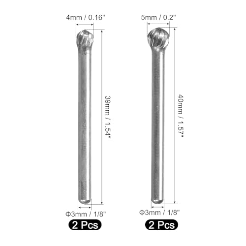 uxcell 2pcs Tungsten Carbide Rotary Files 1/8" Shank, Single Cut 4/5mm Dia