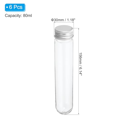 PATIKIL 80ml Plastic Test Tubes with Screw Caps, 6Pcs 156x30mm Tubes for Scientific Party Decoration Candy Bead Storage Bath Salt Lab Use, Silver Tone - color: Silver Tone, size: 80ml