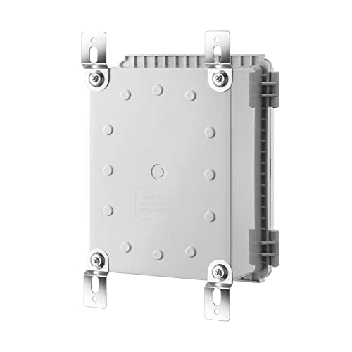 Gratury Junction Box, IP67 Waterproof Plastic Enclosure for Electrical Project, Hinged Grey Cover, Includes Mounting Plate and Wall Bracket - color: Grey, size: 8.6"×6.7"×4.3"