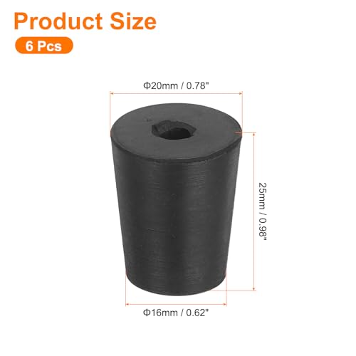 uxcell 6 Pcs 1-Hole Rubber Stopper, Tapered Lab Seal Tube Stopper Plug for Test Tube Flasks Glass Containers Industry and Laboratories, 20x16x25mm Black - size: 20x16x25mm