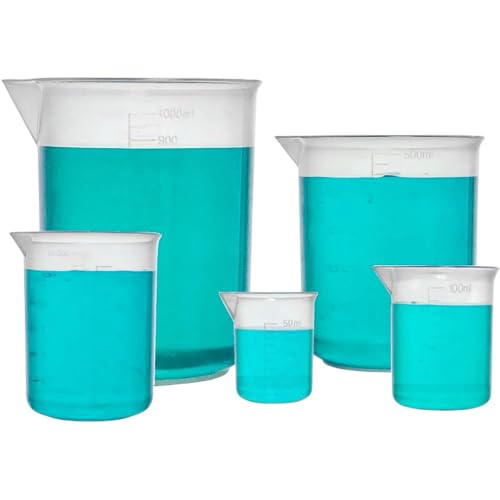 Karter Scientific Beaker Set, 5 Sizes, Clear Plastic, 5PCS