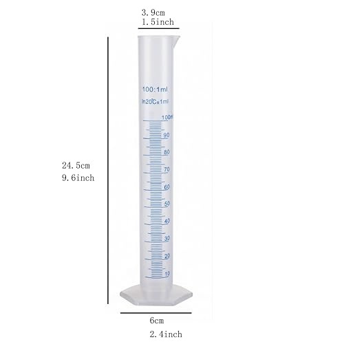 100ml Plastic Graduated Cylinder, Hexagonal Base, Double Scale, 2-Pack