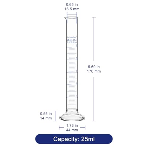 Labasics 4-Pack Borosilicate Glass 25 ml Heavy Wall Graduated Cylinder Measuring Cylinder - size: 25 ml