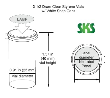 3 1/2 Dram Clear Styrene Vials w/Snap Caps - size: 3 1/2 Dram, 12 Caps per Case