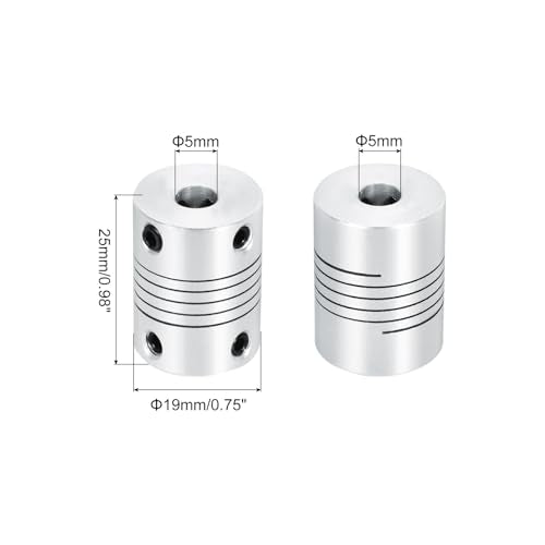 uxcell 4Pcs 5mm to 5mm Aluminum Alloy Shaft Coupling L25xD19 Flexible Coupler Beam Stepper Motor Joint Connector for 3D Printer CNC Machine DIY Encoders and Motors Shaft,Silver - size: 5mm to 5mm