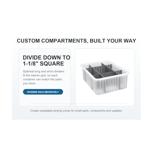 Quantum Storage DG92035 Dividable Grid Heavy Duty Part Organizer Bins - 16-1/2" x 10-7/8" x 3-1/2" - 12 Pack - color: Red