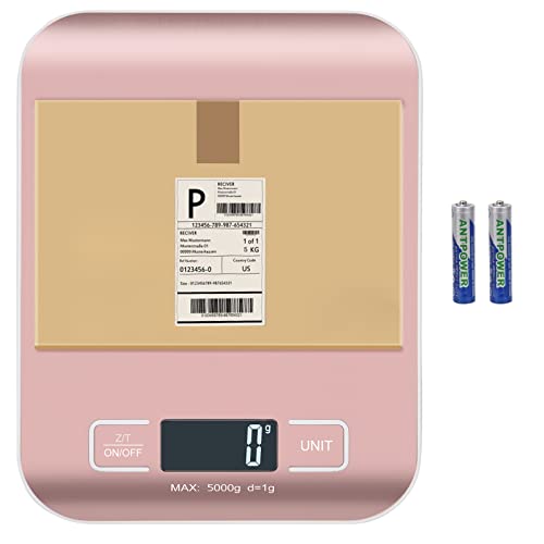 Digital Shipping Scale,Stainless Steel Panel, Accurate Portable Postal Scale for Packages, Small Business,Kitchen, Food, Handmade, Liquids, and Boutique (Rose Gold Battery(5kg/1g)) - color: Rose gold Battery(5kg/1g)