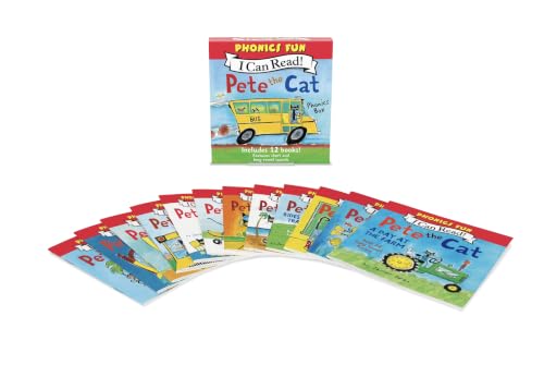 Pete the Cat 12-Book Phonics Fun!: A Box of 12 Mini-Books Featuring Short and Long Vowel Sounds – Expert-Reviewed Beginning Readers for Kids (Ages 3-6) (I Can Read Phonics Fun)