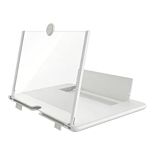 Screen Magnifier,3D HD Mobile Phone Magnifier Projector Screen Enlarger for Movies, Videos, and Gaming,Foldable Cell Phone Stand with Screen Amplifier,Supports All Smartphones (12inch) (White) - color: White