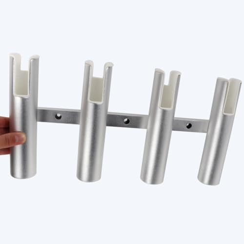 2PCS 4-Tube Aluminum Fishing Rod Holder for Boat, Wall-Mounted Fishing Pole Roof Rod Rack, Surf Fishing Rod Holder for Truck, Boats & Yacht - color: Silver