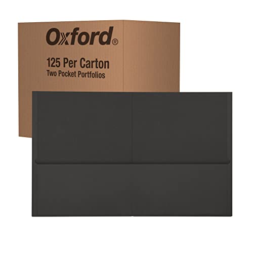 Oxford 2 Pocket Folders, Mega Box of 125, Textured Paper Folders, Black, Letter Size, Essentials for School & Teacher Supplies Lists (57542) - color: Black