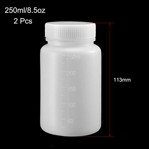 uxcell Plastic Lab Chemical Reagent Bottle 250ml/8.5oz Wide Mouth Sample Sealing Liquid Storage Container 2pcs - size: 250ml/8.5oz 2pcs
