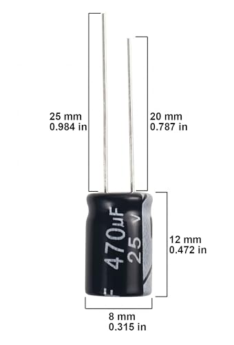 470uF 25V 8 * 12mm 20pcs Electrolytic Capacitor 470 uF MFD 25 Volt 0.32 * 0.47in Aluminum Capacitors - size: 470uF 25V 8*12MM