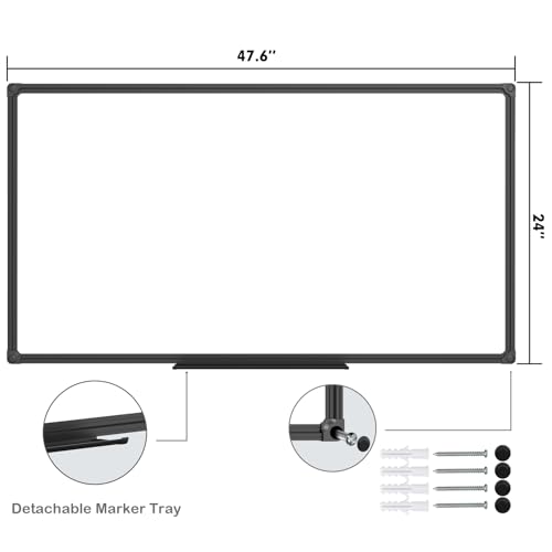 JILoffice Magnetic Whiteboard/White Board, Dry Erase Board 48 x 24 Inch, Black Aluminum Frame Wall Mounted Board for Office Home and School - color: Black, size: 48"W x 24"H