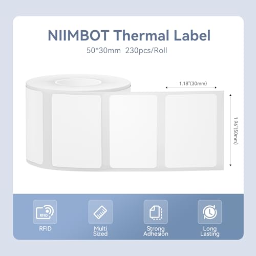 NIIMBOT M2/M3 Thermal Transfer Labels 1.96" x 1.18" (50x30mm) - size: 50*30MM white
