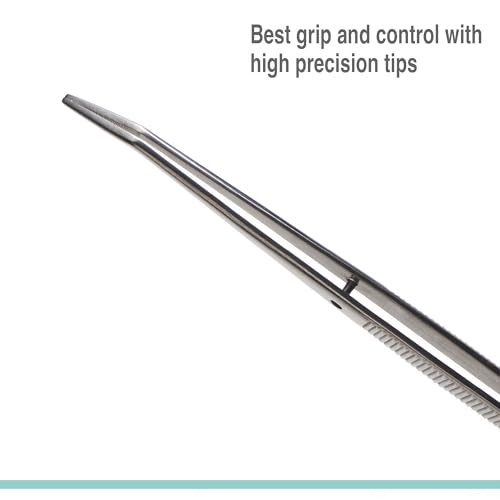 Beaditive 6-inch Sewing Machine Tweezers Set (3-PC) Serrated Bent Tips | Professional Grade, High Precision | Stainless Steel