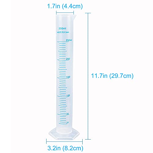 6Pack Plastic Graduated Cylinder 250 ml Transparent Measuring Cylinder Set