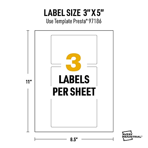 Avery UltraDuty GHS Labels, Waterproof, Rectangle, 3 X 5", Permanent Adhesive, Compatible with Laser Printers, 75 White Labels Total - size: 3" X 5", style: 75 labels