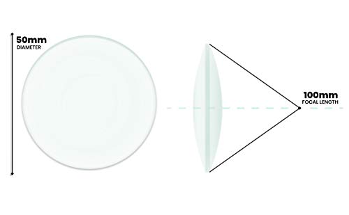 Double Convex Lens, 100mm Focal Length, 2" (50mm) Diameter - Spherical, Optically Worked Glass Lens - Ground Edges, Polished - Great for Physics Classrooms - Eisco Labs