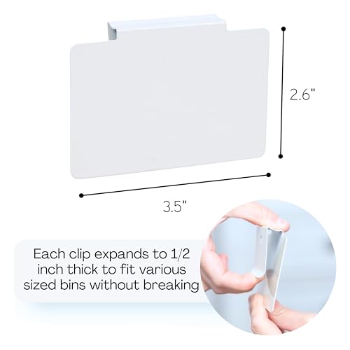 Hygge & Sage: Metal Non-Slip Basket Labels Clip On for Storage Bins, or Wire Racks | Includes 8 Labels, 8 Non-Slip Pads, and 1 Free Marker (White) - color: White
