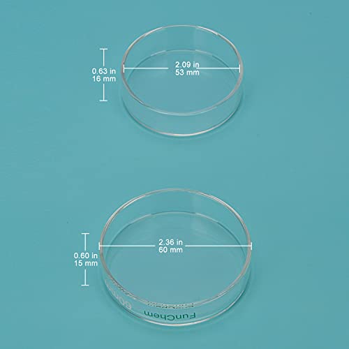 FunChem Glass Petri Dishes, Autoclavable Glass Cell Culture Dishes Lab Dishes with Clear Lid, 60x15 mm, Pack of 10 - size: 60 x 15 mm