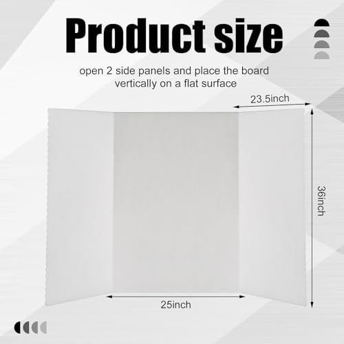 Paterr Trifold Display Board, Hook and Loop Fabric, White, 72 x 36 Inch - color: White