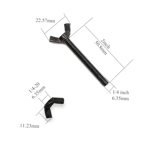 20 Pcs Black Zinc Coated 1/4"-20 x2 Wing Screw Bolts and Wing Nuts Kit Hand Twist Tighten Wing Head Butterfly Screws and Nut Fasteners Assorted Kit - size: Black 10pcs 1/4"-20x2" WingScrew &10pcs WingNut